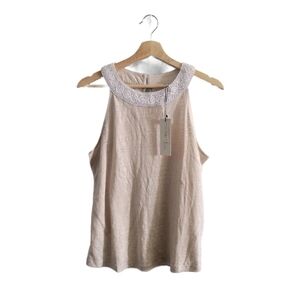 NWT RACHEL ZOE 100% Linen Sleeveless Lace Collar Top Size M